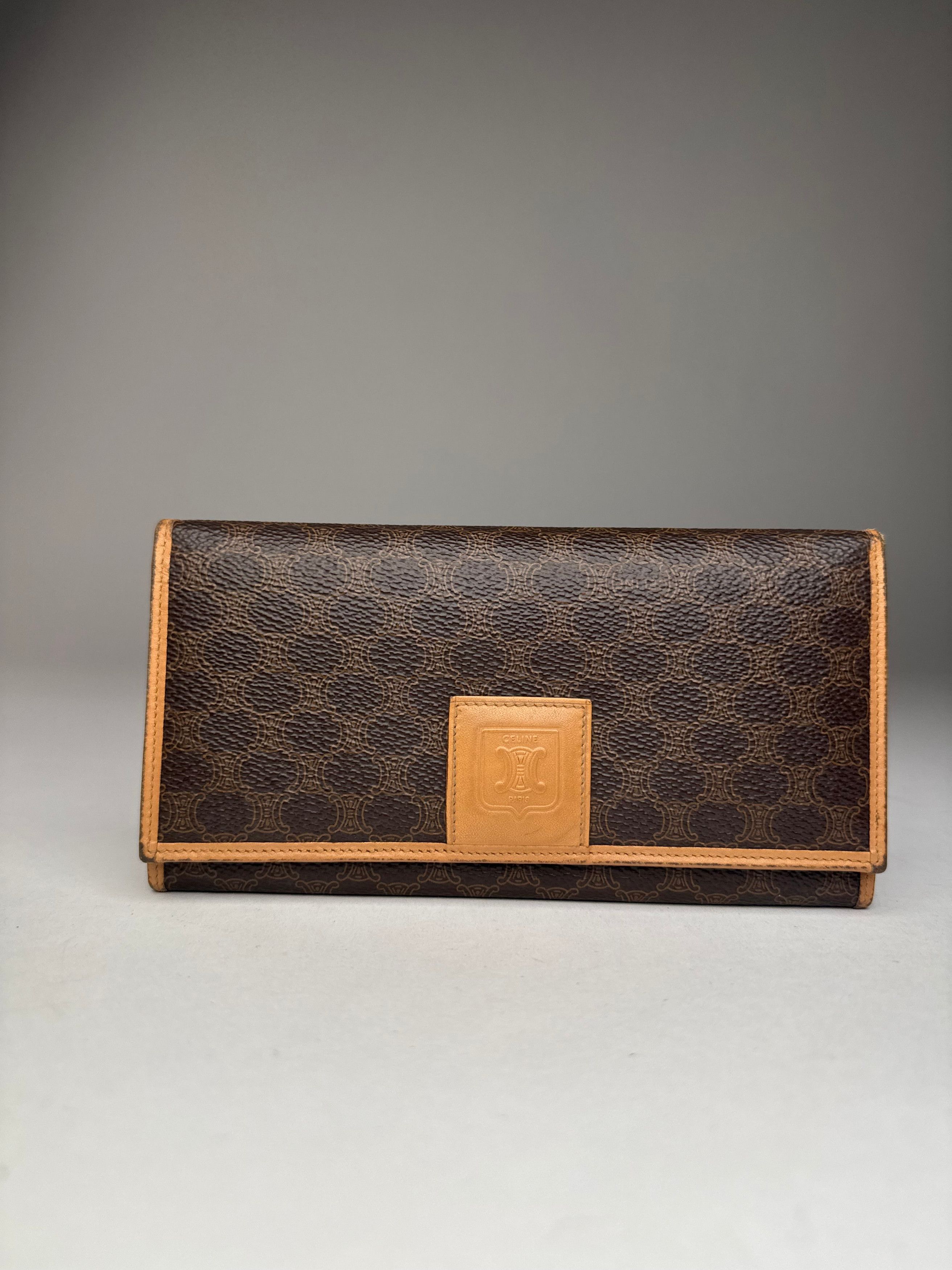 Celine Vintage Paris Triomphe Monogram Leather Wallet Brown Size ONE SIZE - 1 Thumbnail