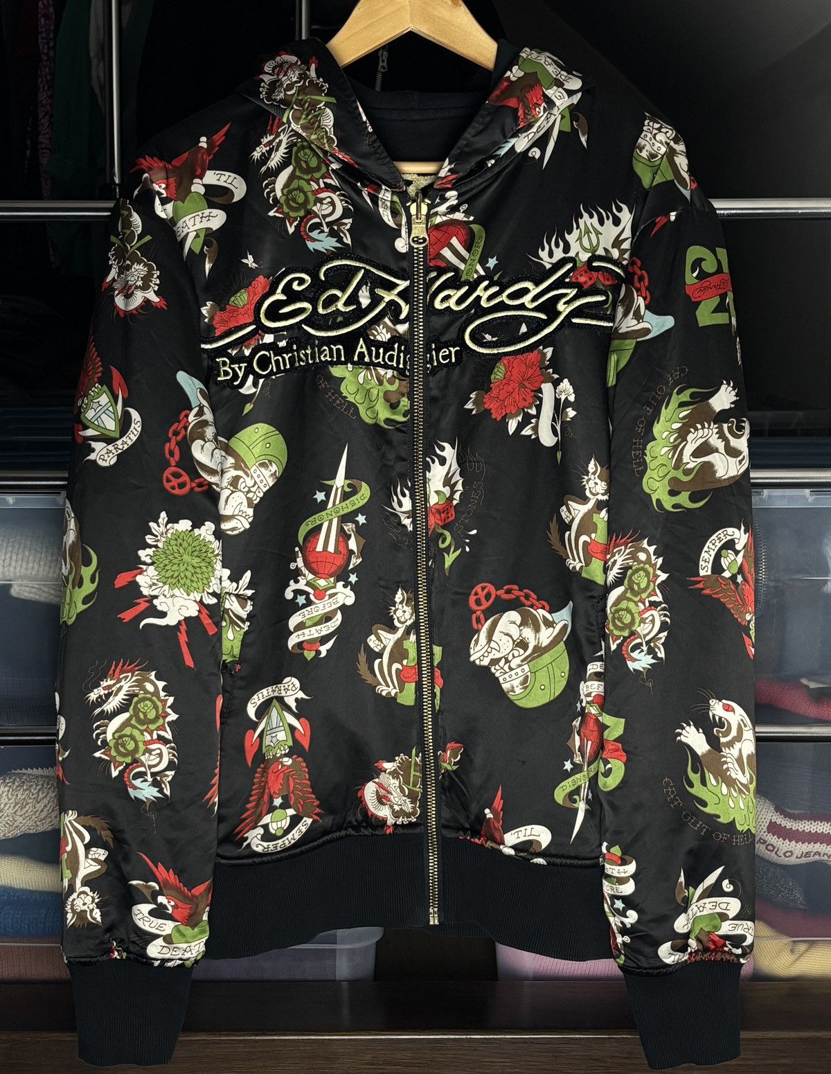 Ed Hardy Ed Hardy By Christian Audigier reversible „Do Or Die” Hoodie Size US L / EU 52-54 / 3 - 6 Thumbnail