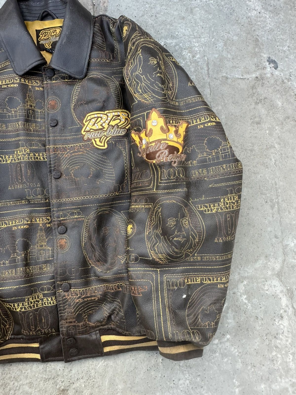 Pelle Pelle Vintage Y2K Raw Blue “Bank Roll Crew” Leather Jacket Size US XL / EU 56 / 4 - 6 Thumbnail