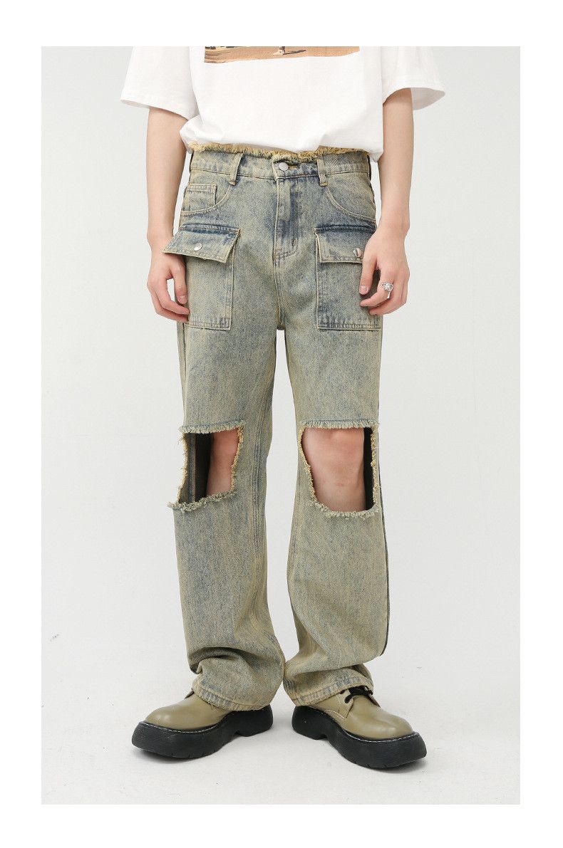 Japanese Brand × Jean Japanese retro raw edge ripped straight jeans Size US 32 / EU 48 - 1 Thumbnail