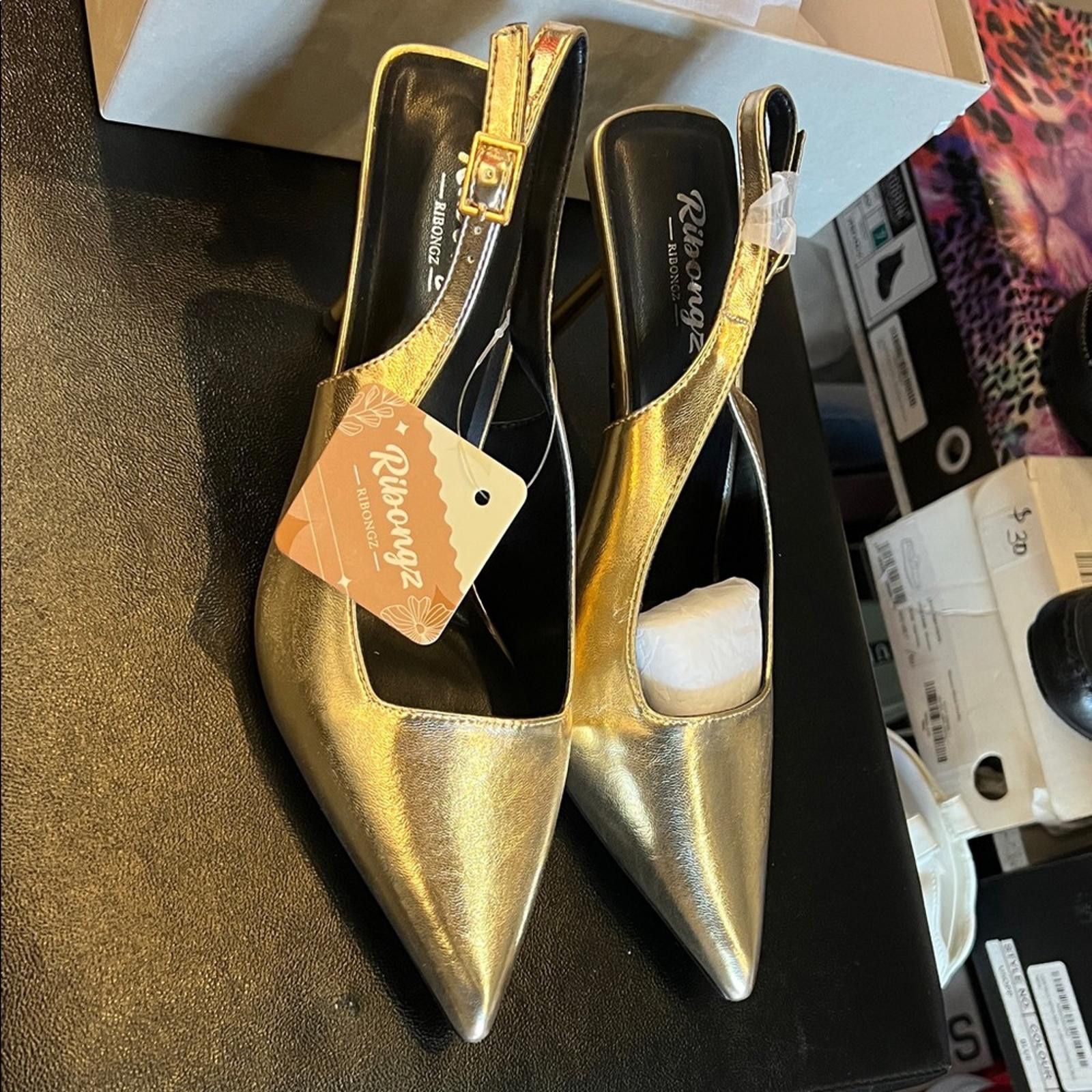 Other Gold Women's Slingback Heels Size US 9 / IT 39 - 2 Thumbnail