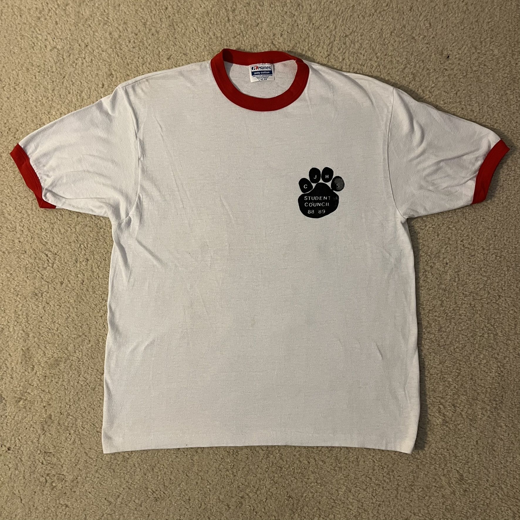 Hanes × Vintage VTG 80s CJHS Student Council Single Stitch Ringer Tee Size US L / EU 52-54 / 3 - 1 Thumbnail