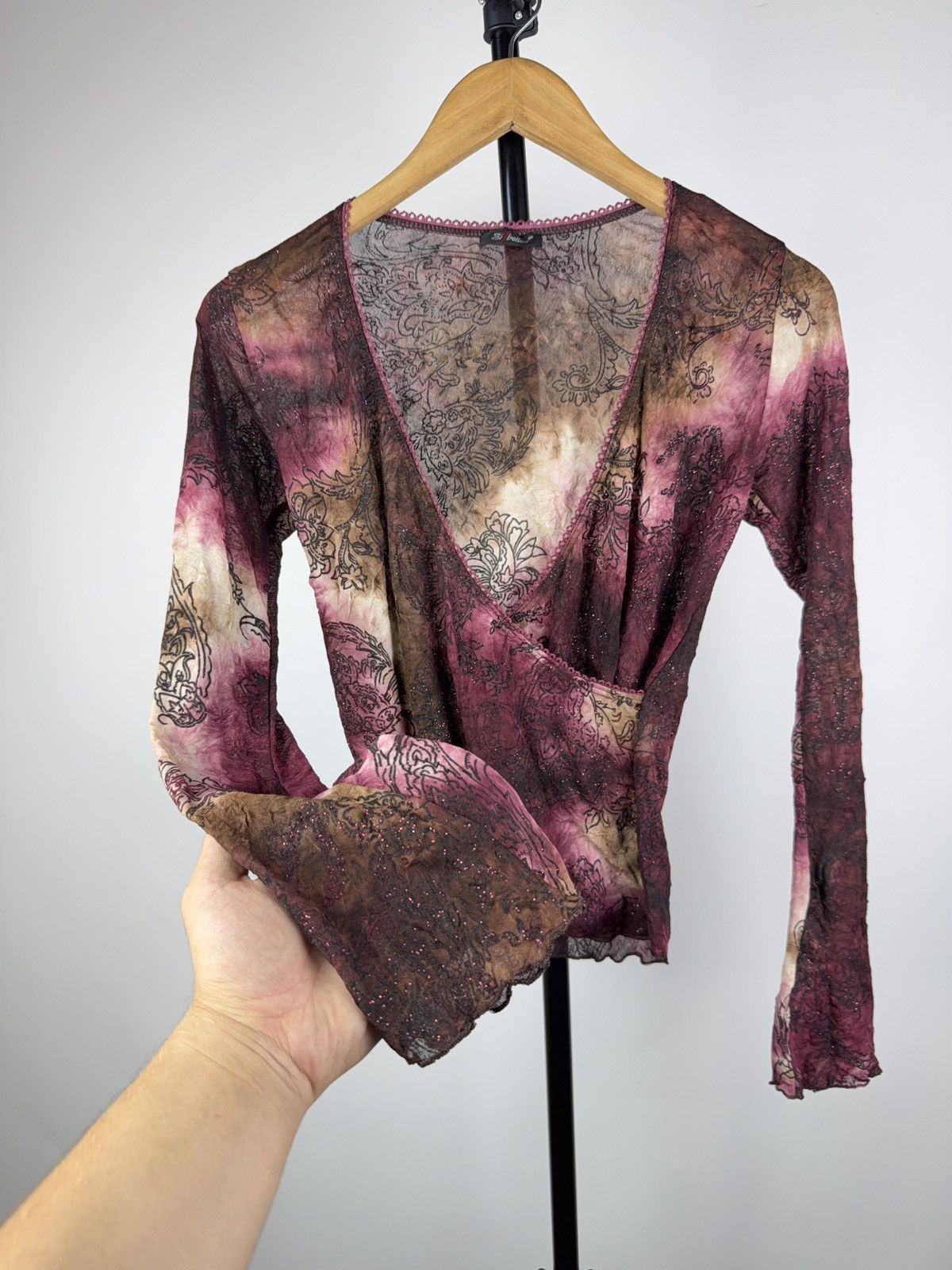 Designer 00s Retro Emo Gothic Punk Japanese Style Mesh Blouses Size M / US 6-8 / IT 42-44 - 4 Thumbnail