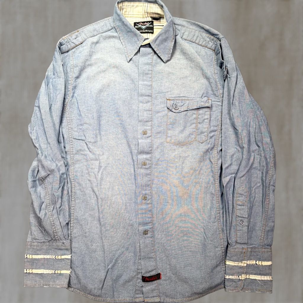 Fender Fender Shirt Mens M Blue Chambray Long Sleeve Snap Button Up Rock & Roll Size US M / EU 48-50 / 2 - 1 Thumbnail