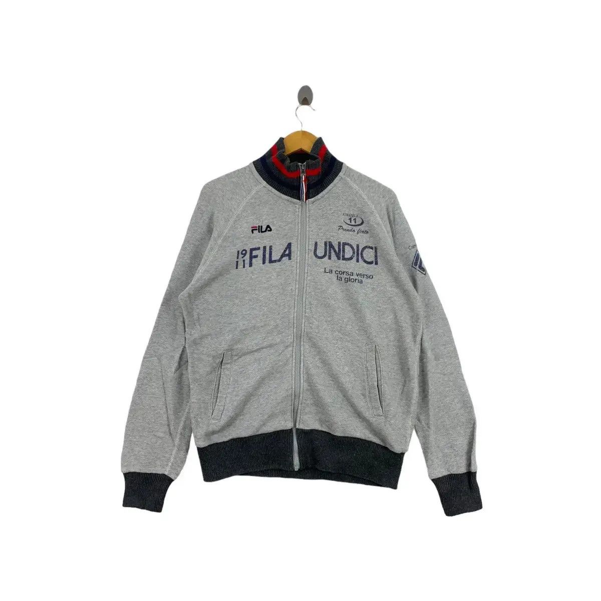 Vintage FILA UNDICI Print Full Zipper Grey Light Jacket