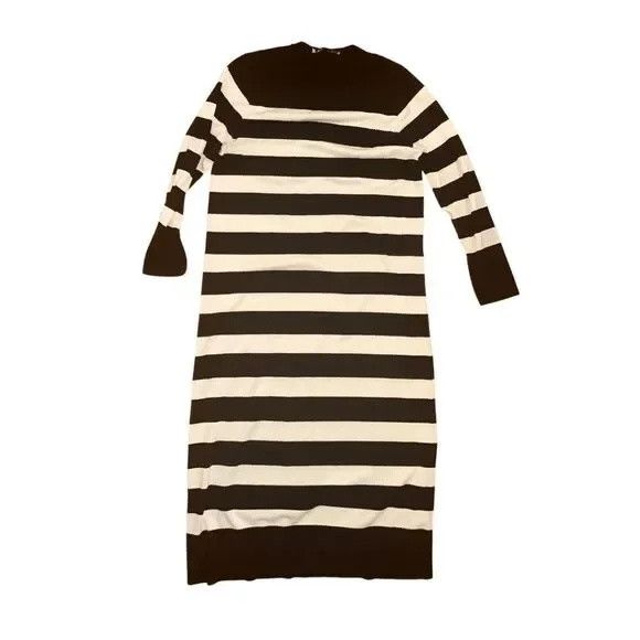 Zara Zara Womens Black Cream Striped Long Sleeve Crew Neck Midi Size M / US 6-8 / IT 42-44 - 1 Thumbnail