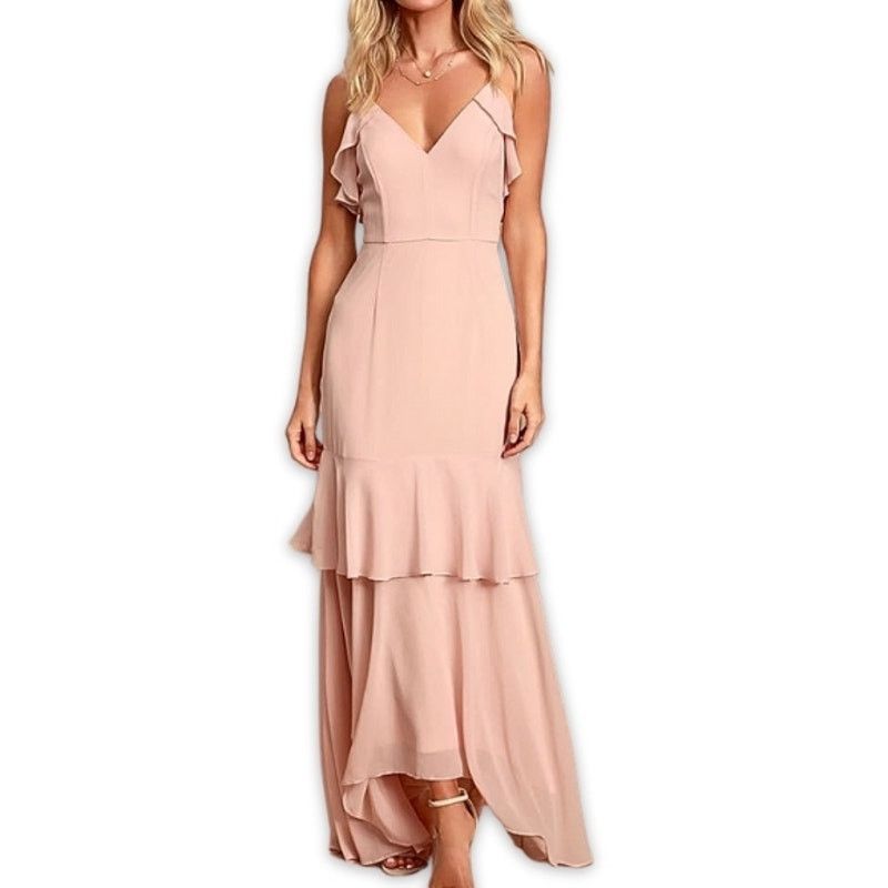 Lulus Mermaid Maxi Dress Gown Lined Maxi Ruffle Pink XS NWOT