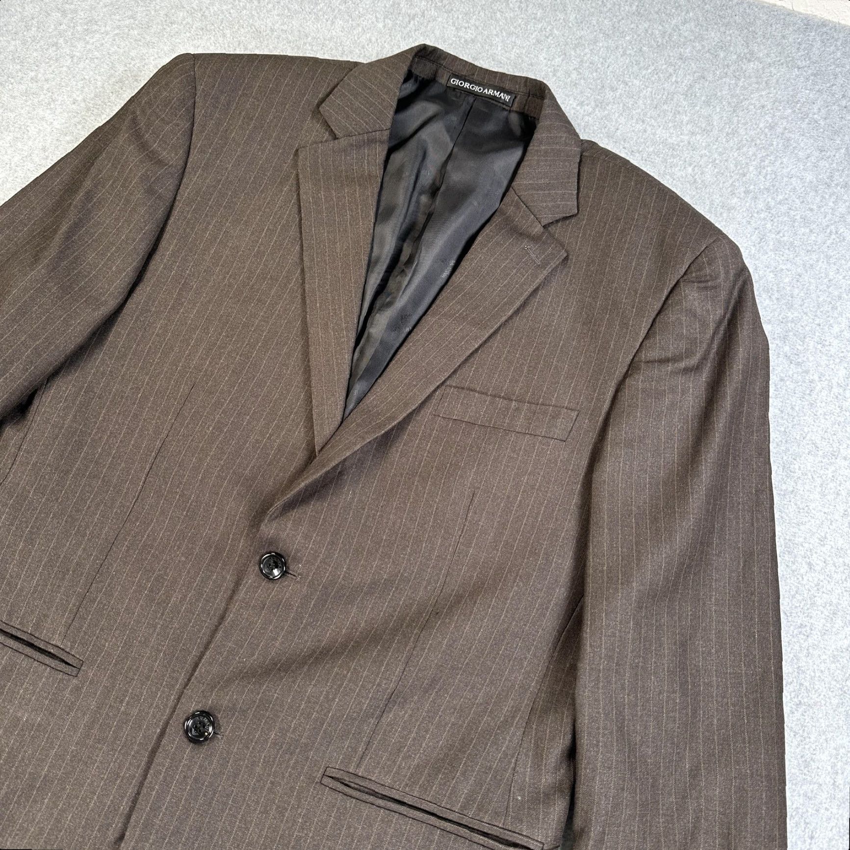 Giorgio Armani Giorgio Armani Blazer Sport Coat Men 52 Brown Pinstripe Two-Button Notch Lapel Wool Polyester Regular Suit Jacket Business Formal Wedding Size 52R - 2 Thumbnail