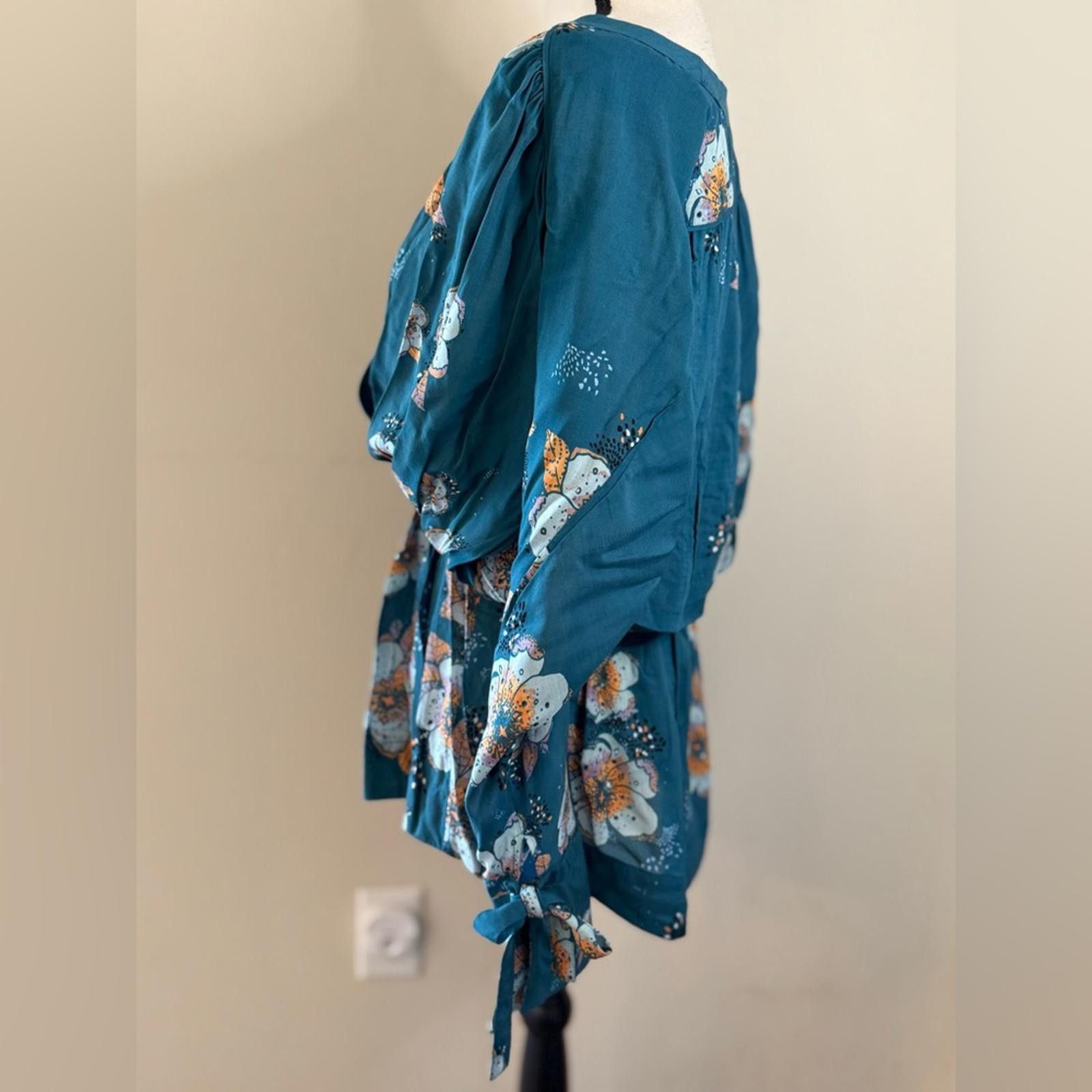 Other Free People teal floral boho top dolman long sleeve SZ XS Size XS / US 0-2 / IT 36-38 - 3 Thumbnail