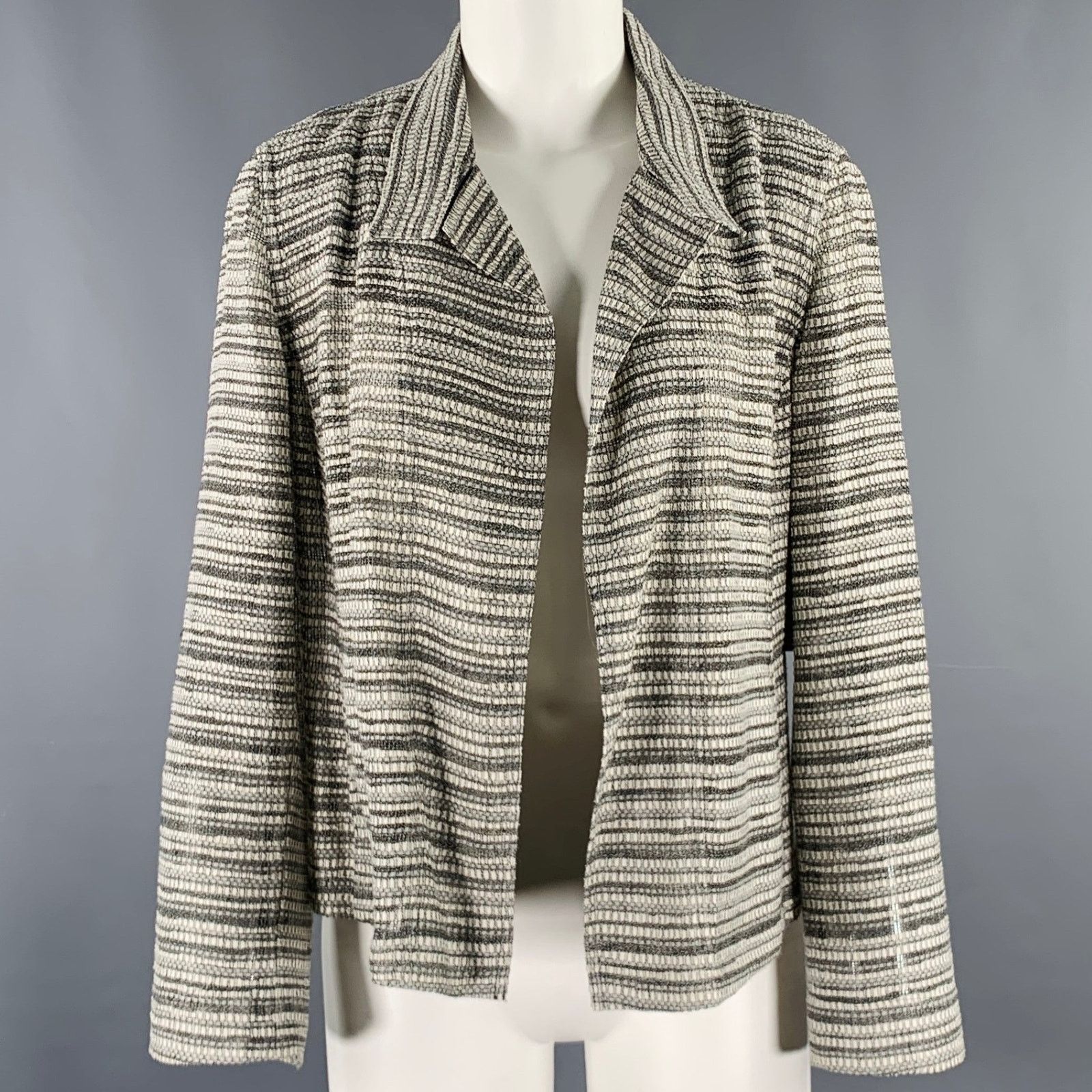 Akris AKRIS Size 8 Grey White Cotton Wool Stripe Open Front Jacket Size M / US 6-8 / IT 42-44 - 1 Thumbnail
