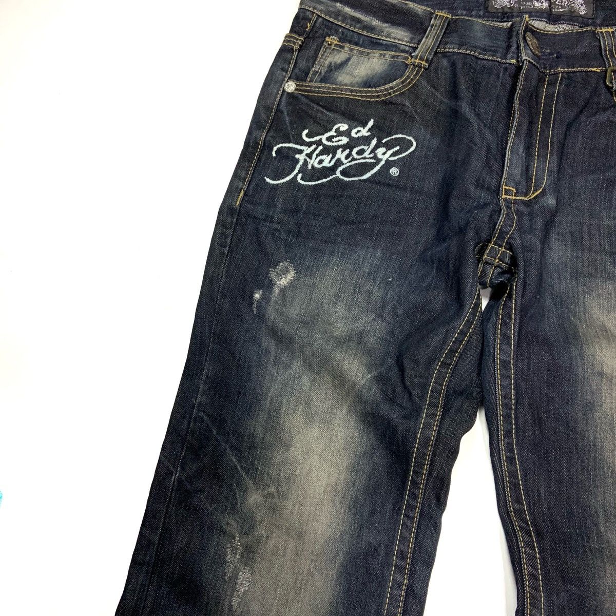 Ed Hardy × Japanese Brand × Vintage Vintage Ed Hardy X Redpapper Big Logo Distressed Jeans Size US 34 / EU 50 - 12 Thumbnail
