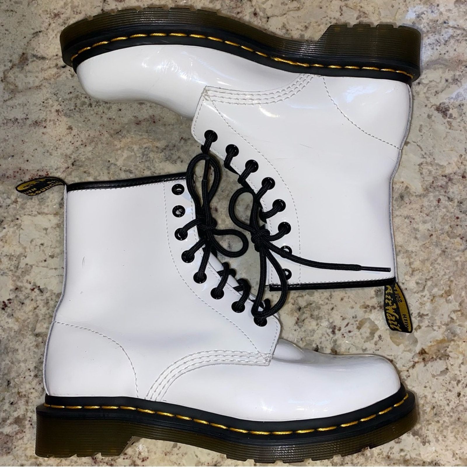 Dr. Martens Doc Dr Martens $150 11821 White Gloss Boots 8 Eye Women’s 7 Size US 7 / IT 37 - 3 Thumbnail