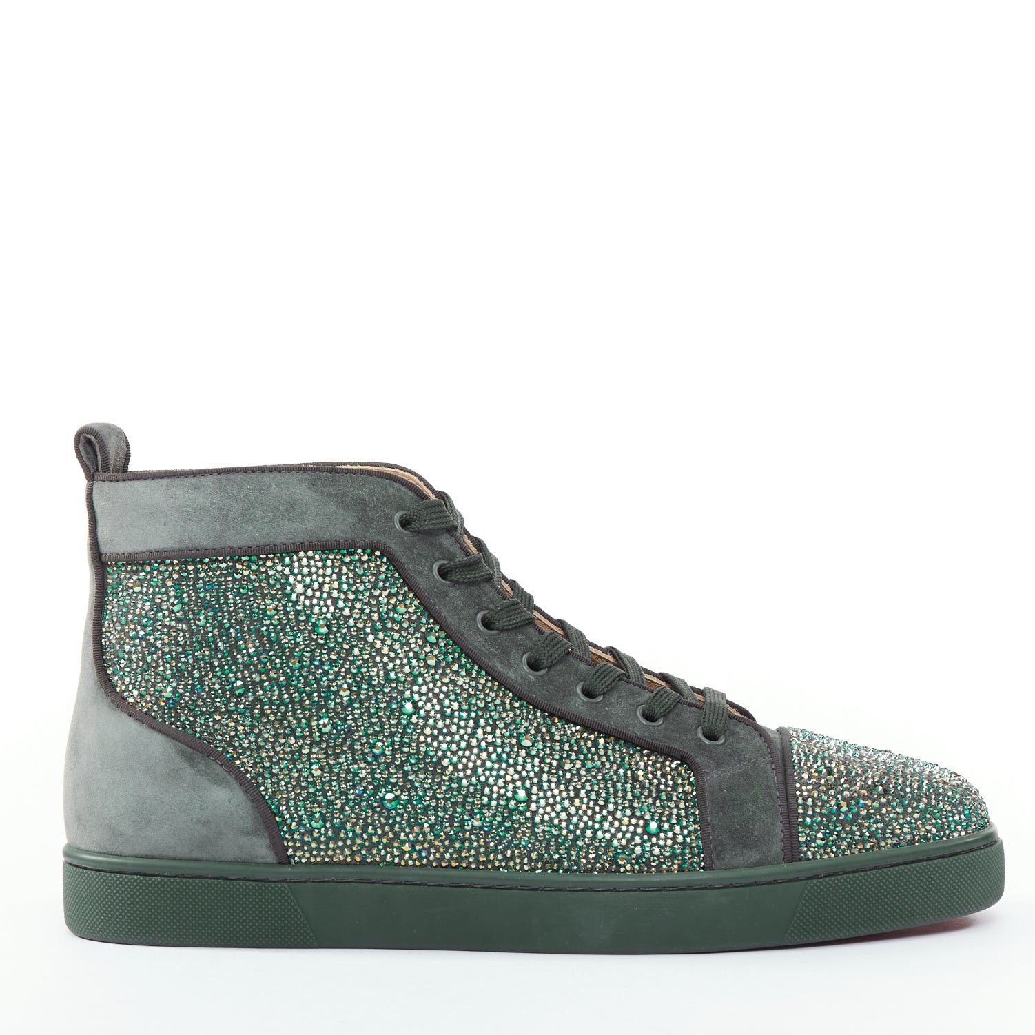Christian Louboutin CHRISTIAN LOUBOUTIN Louis Orlato Tsar Green Strass crystals suede high top sneaker EU43 Size US 10 / EU 43 - 1 Thumbnail