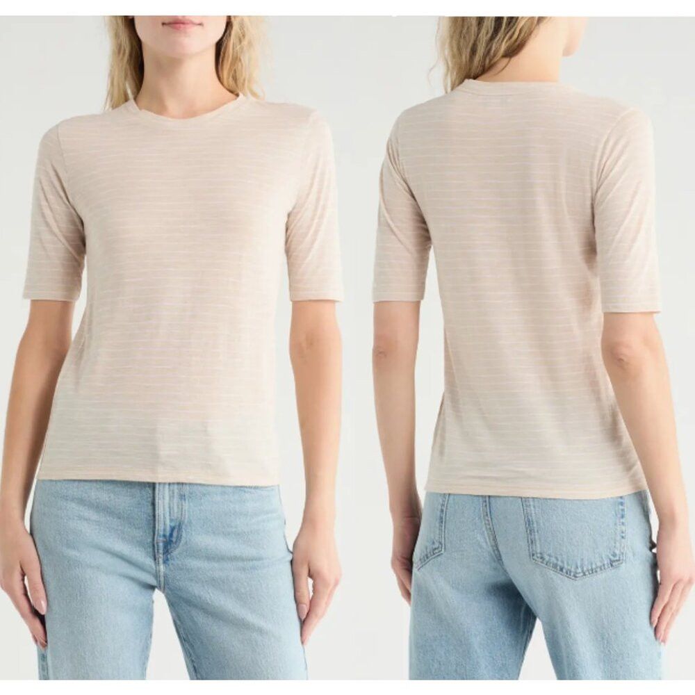 Vince NWT New $168 Vince Essential Elbow Length Sleeve Pima Cotto Size XS / US 0-2 / IT 36-38 - 1 Thumbnail