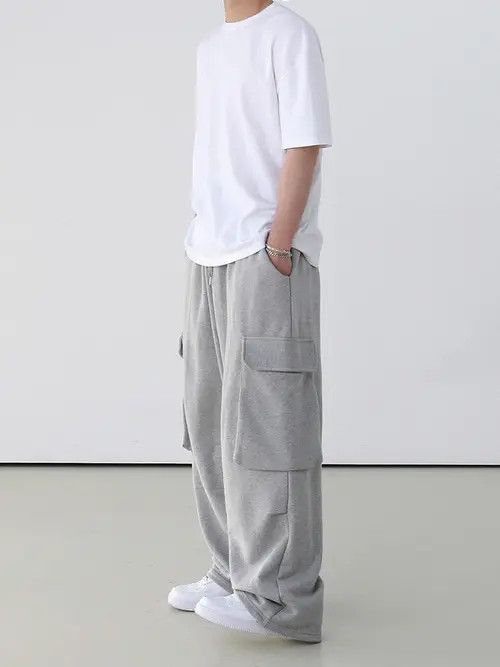 Japanese Brand Matsuoka x Hino Gray Baggy Cargo Sweatpants Size US 31 - 3 Thumbnail