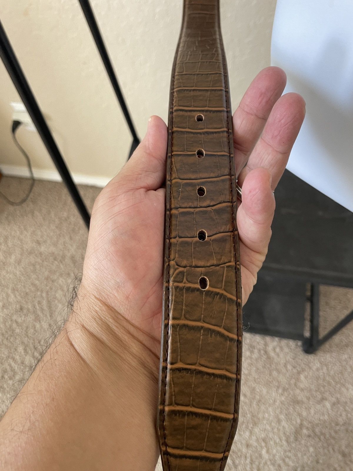 Genuine Leather USA Eagle Buckle Italy Style croc embossed leather belt Size 38 - 3 Thumbnail