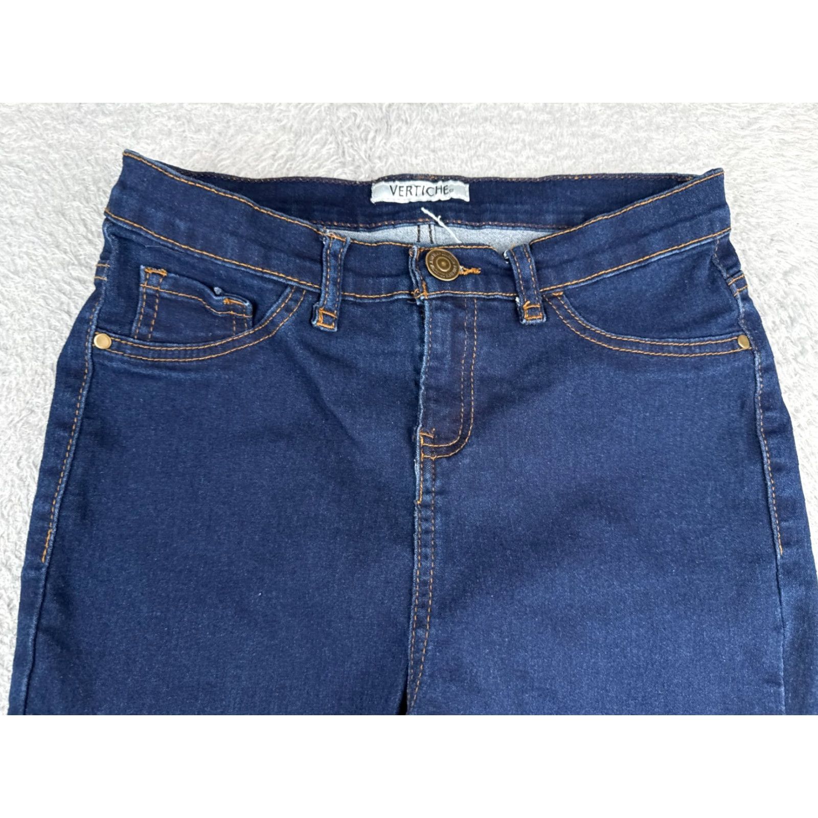 Vintage Vertiche Jeans Juniors 13 Blue Denim Skinny Slit Hem Cotton Poly Blend Mid 26x22 Size 34" / US 12 / IT 48 - 4 Thumbnail