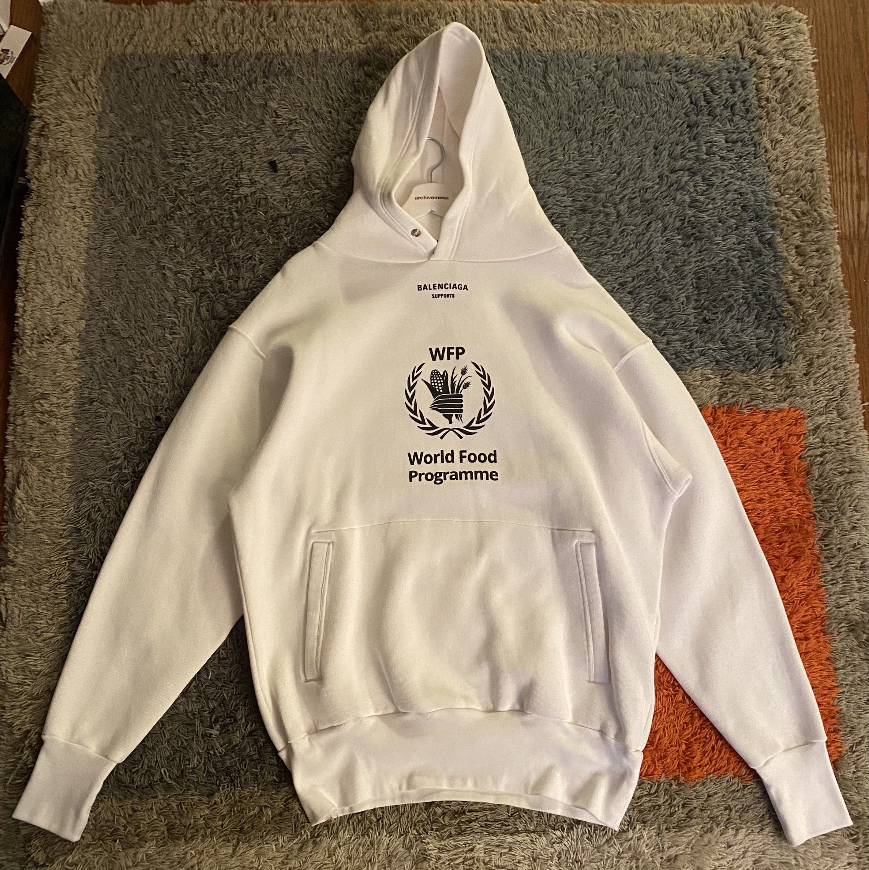 Image of Balenciaga World Food Programme Hoodie in White, Men's (Size Small)