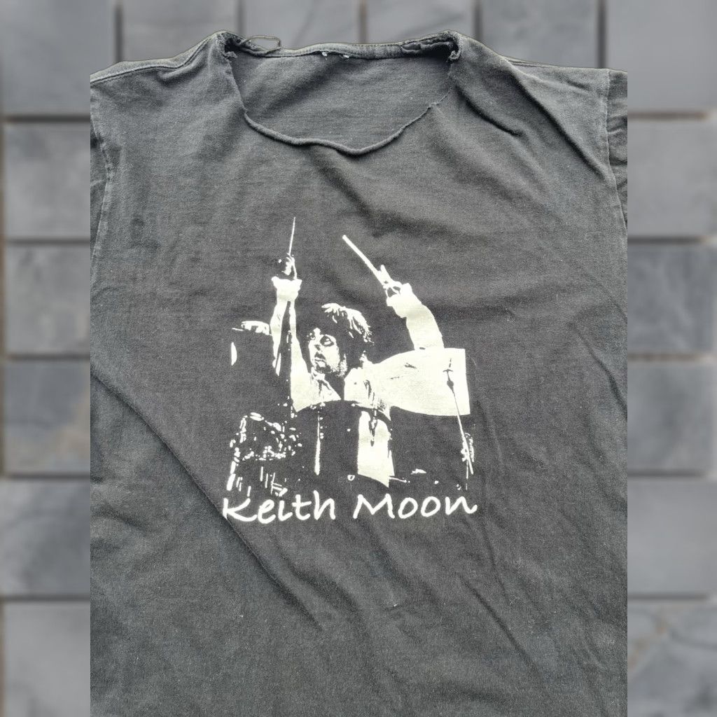 Vintage Men's Keith Moon T-Shirt Black Spell-Out DISTRESSED NO SIZE 70s 60s The Who Rock Size US M / EU 48-50 / 2 - 1 Thumbnail