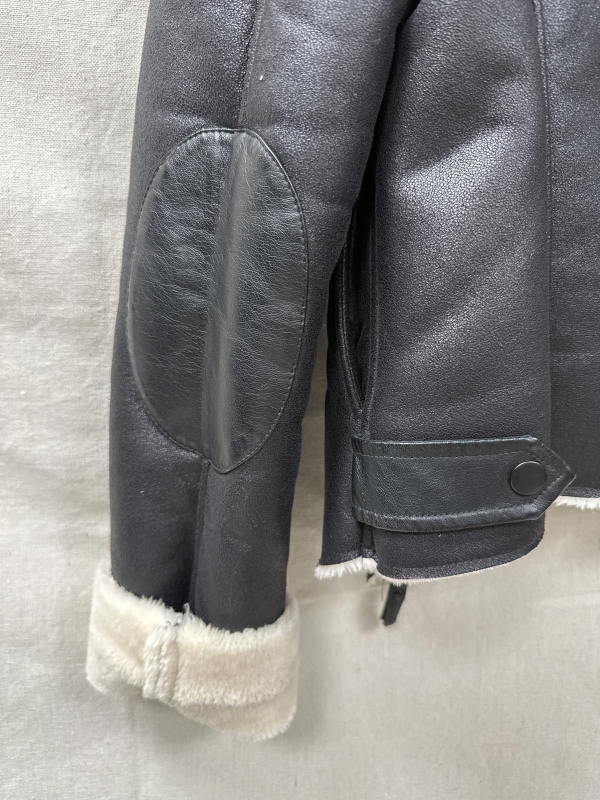 Designer Stylish Black Faux Leather Jacket with Cream Shearling Linin Size L / US 10 / IT 46 - 6 Thumbnail