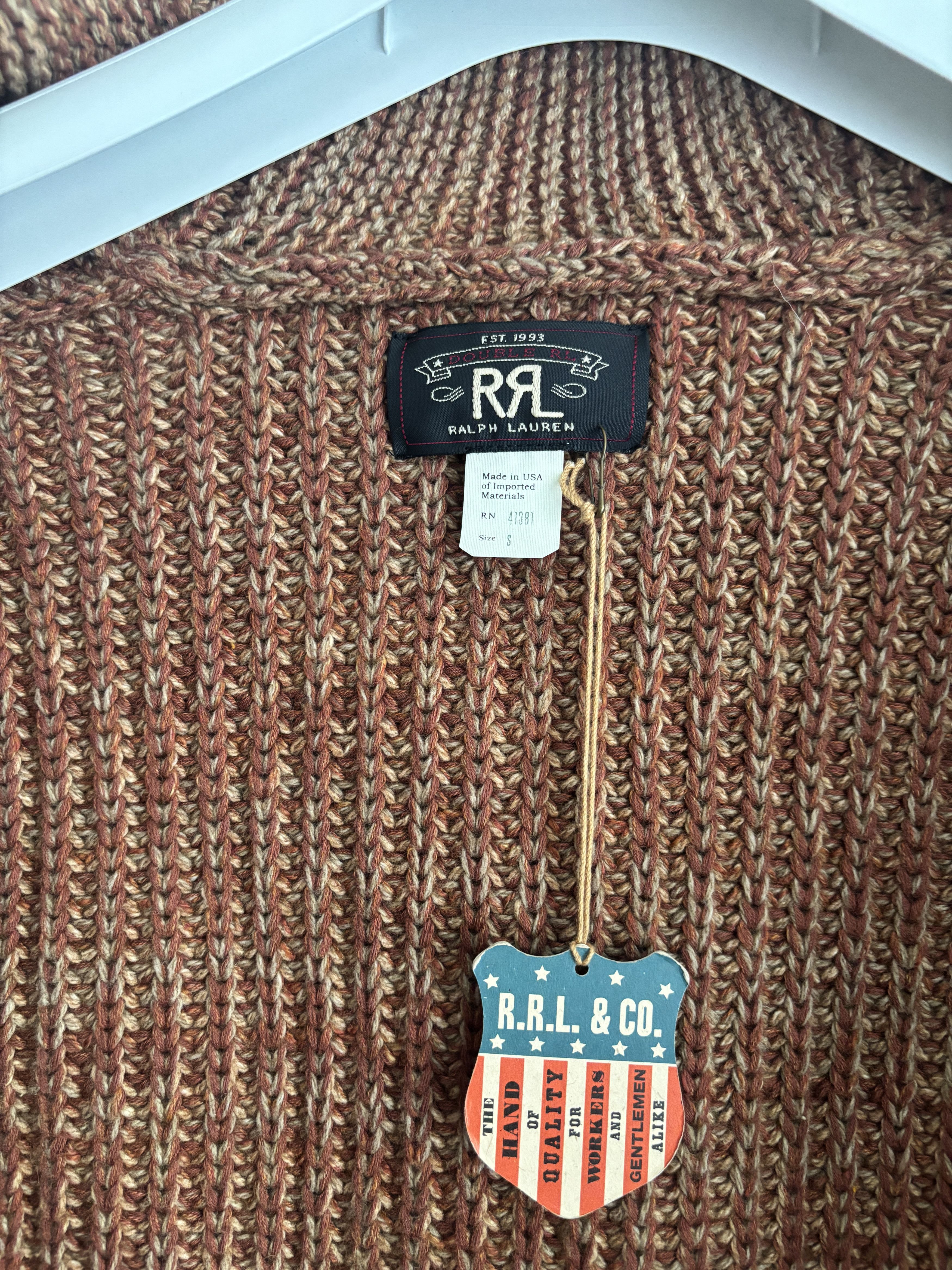 RRL Ralph Lauren BNWT Thick Rust Marl Wool Cotton Shawl Collar Cardigan MiUSA Size US S / EU 44-46 / 1 - 9 Thumbnail
