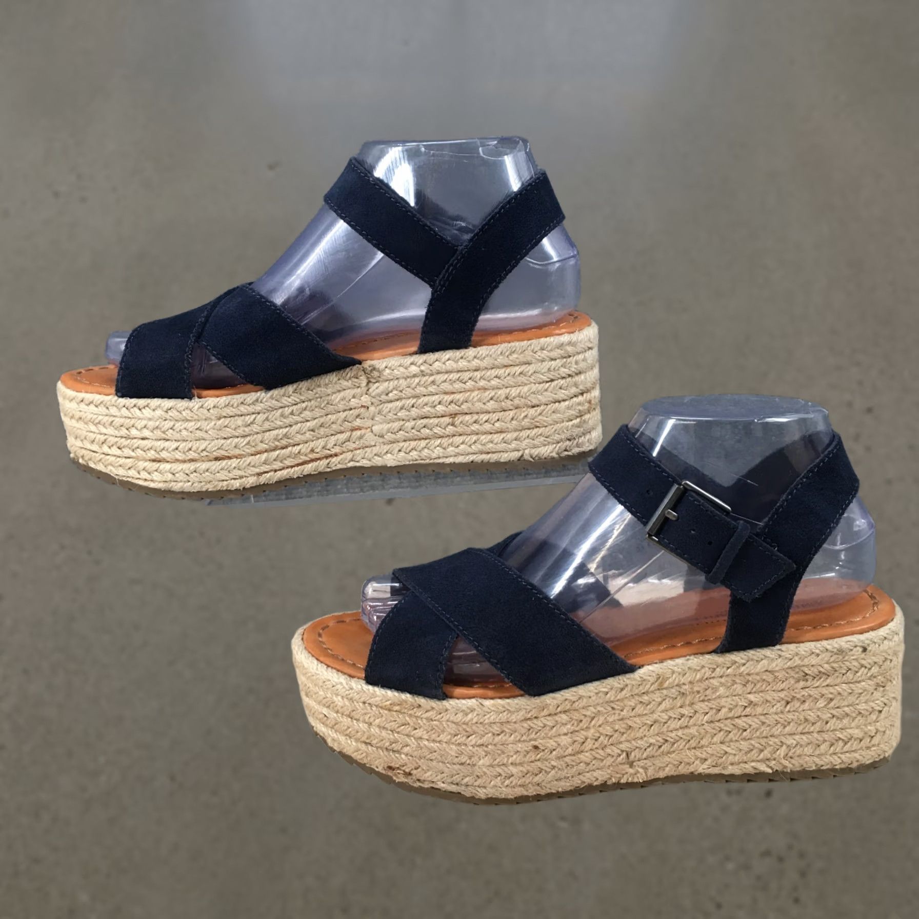 Vintage American Eagle Sandals Womens 7 Blue Fabric Platform Strappy Espadrile Wedge Size US 7 / IT 37 - 1 Thumbnail