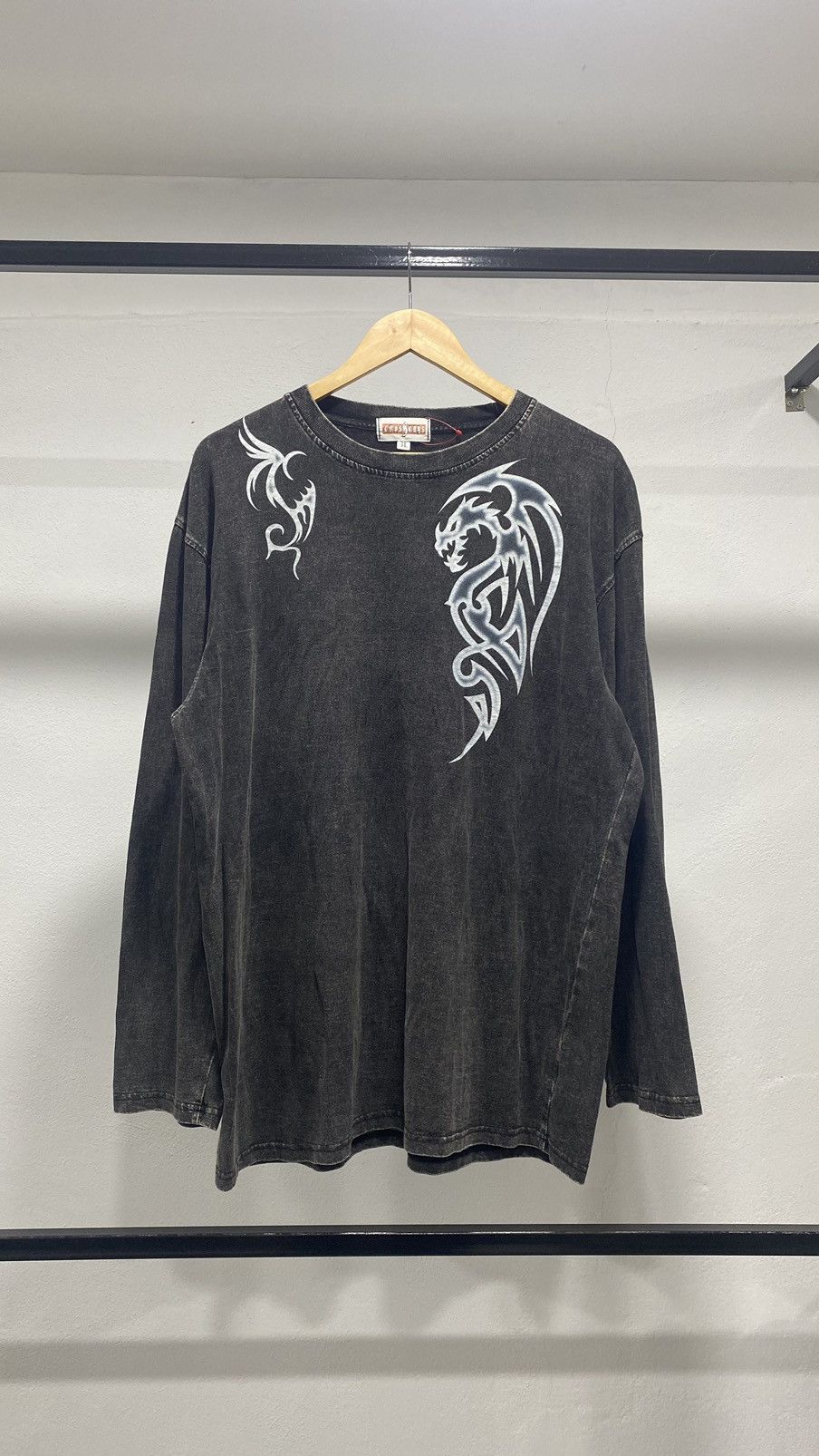 image of Dragonfly x Sukajan T Shirts Crosskeys Sukajan Dragon Washed 90's in Washed Black, Men's (Size XL)
