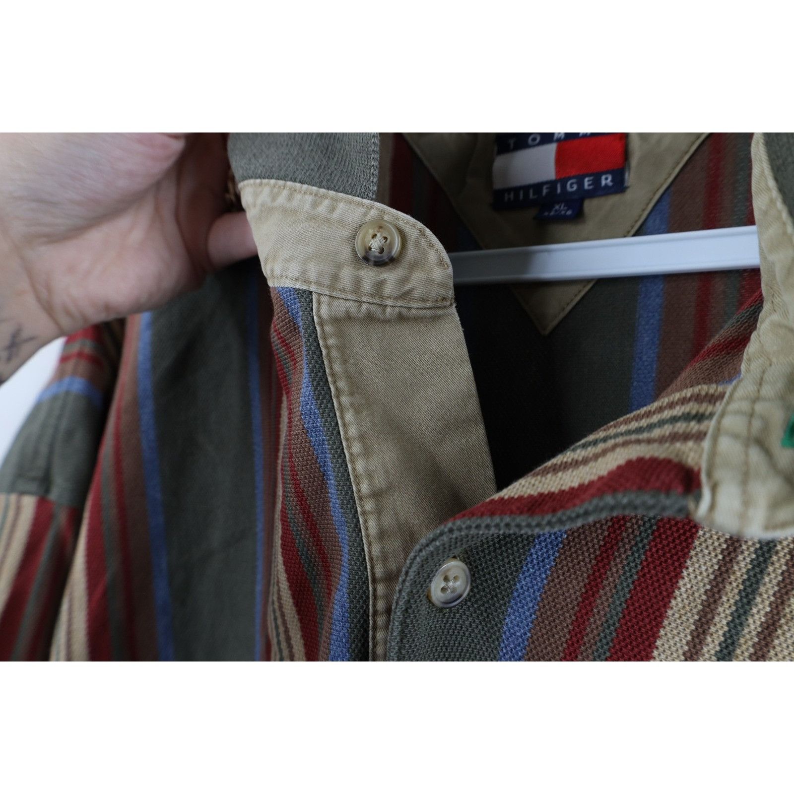 Tommy Hilfiger × Vintage Vintage 90s Tommy Hilfiger Distressed Rainbow Striped Polo Size US XL / EU 56 / 4 - 8 Thumbnail
