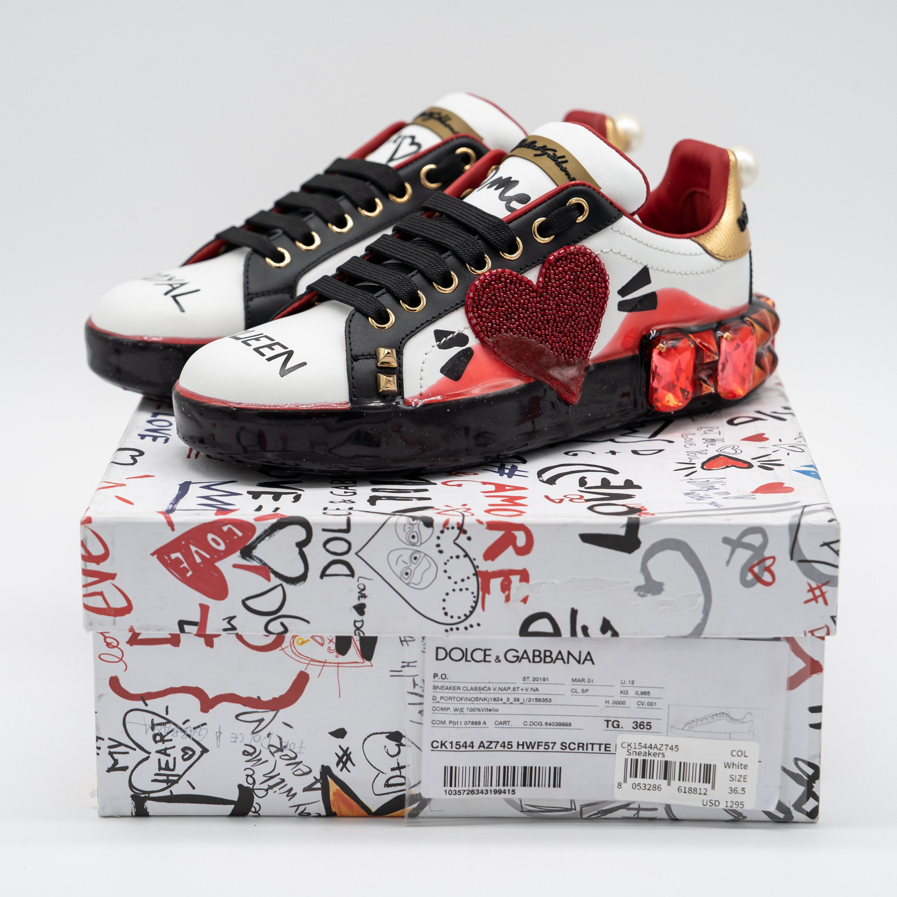 Dolce & Gabbana Dolce & Gabbana Portofino Heart Sneakers Crystals Red Melt Size US 6.5 / IT 36.5 - 13 Thumbnail