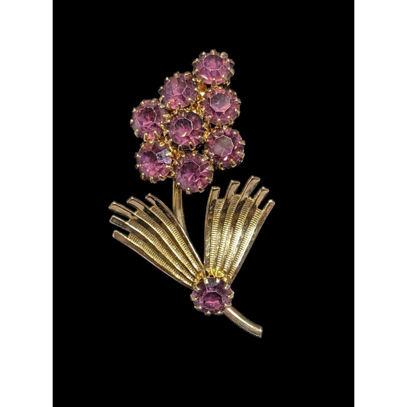 Other Vintage Purple And Gold Tone Floral Rhinestone Brooch Size ONE SIZE - 1 Thumbnail