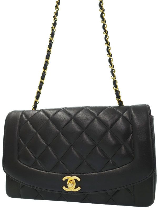 Chanel Lambskin Diana Chain Shoulder Bag Black