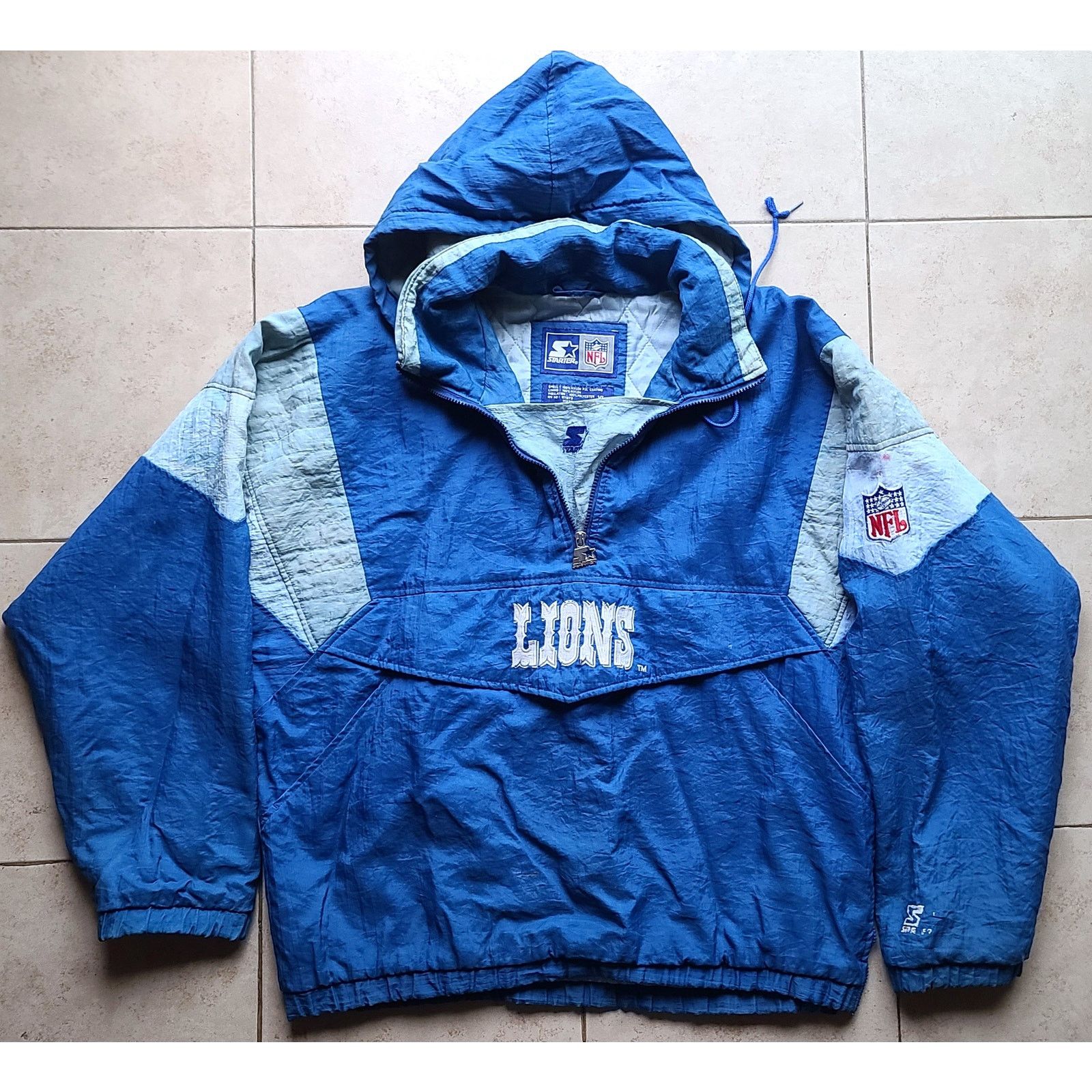NFL × Starter Detroit Lions 90s STARTER puffer 1/2 Pullover blue NFL vtg Size US XL / EU 56 / 4 - 2 Thumbnail