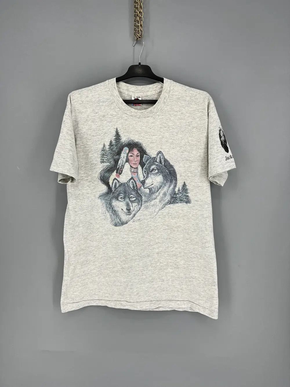 Fruit Of The Loom Vintage Wolf Jackson Hole T Shirt Single Stitch Graphic Tee Size US L / EU 52-54 / 3 - 1 Thumbnail
