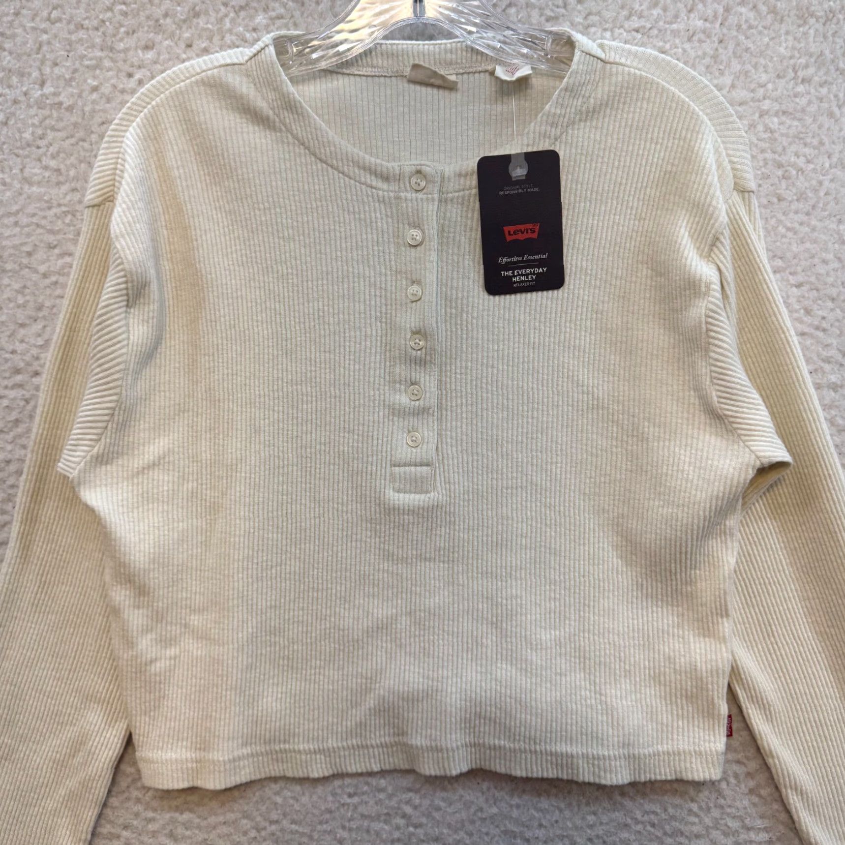 Levi's VINTAGE? Levi's Henley Long Sleeve Top Shirt M Ivory Rib Knit Women Size M / US 6-8 / IT 42-44 - 3 Thumbnail
