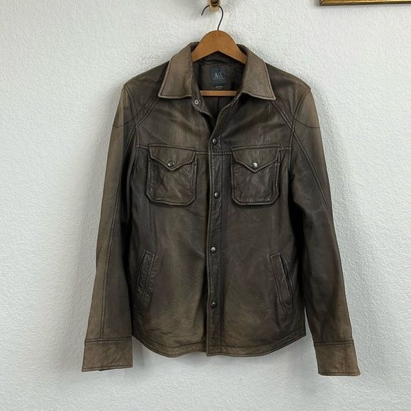 Armani Exchange × Vintage A/X Armani Exchange Leather Shacket Shirt Jacket Size US S / EU 44-46 / 1 - 1 Thumbnail
