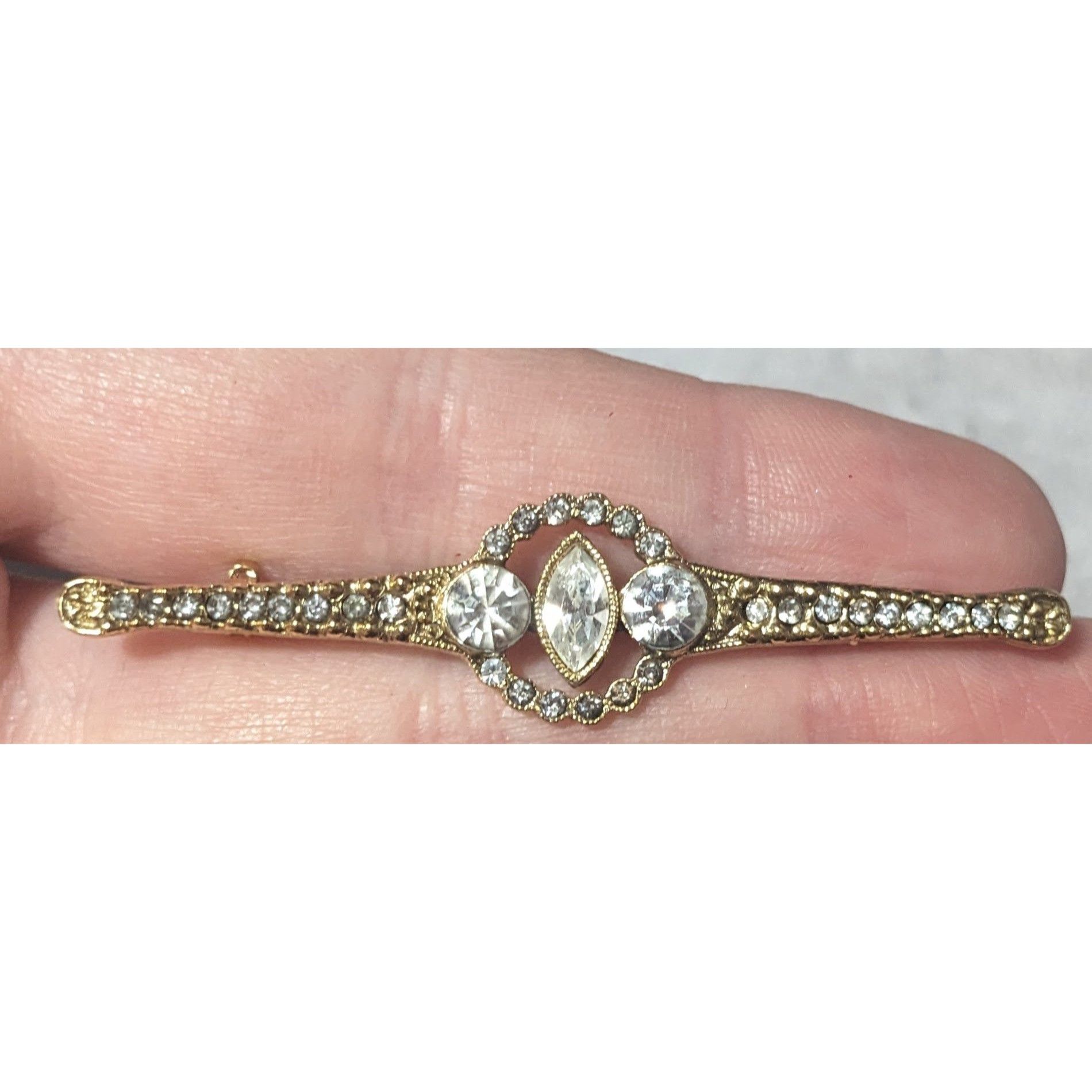 Other Vintage Art Deco Gold Tone Rhinestone Brooch Size ONE SIZE - 4 Thumbnail