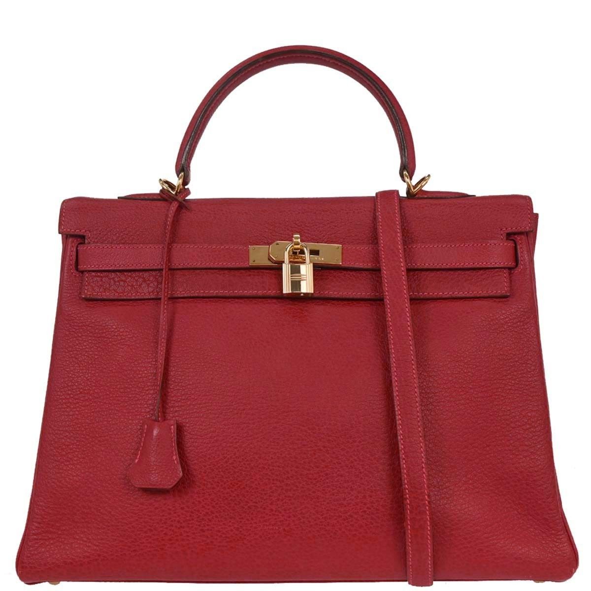 Hermes Hermes Kelly Handbag Red Ardennes with Gold Hardware Size ONE SIZE - 1 Thumbnail