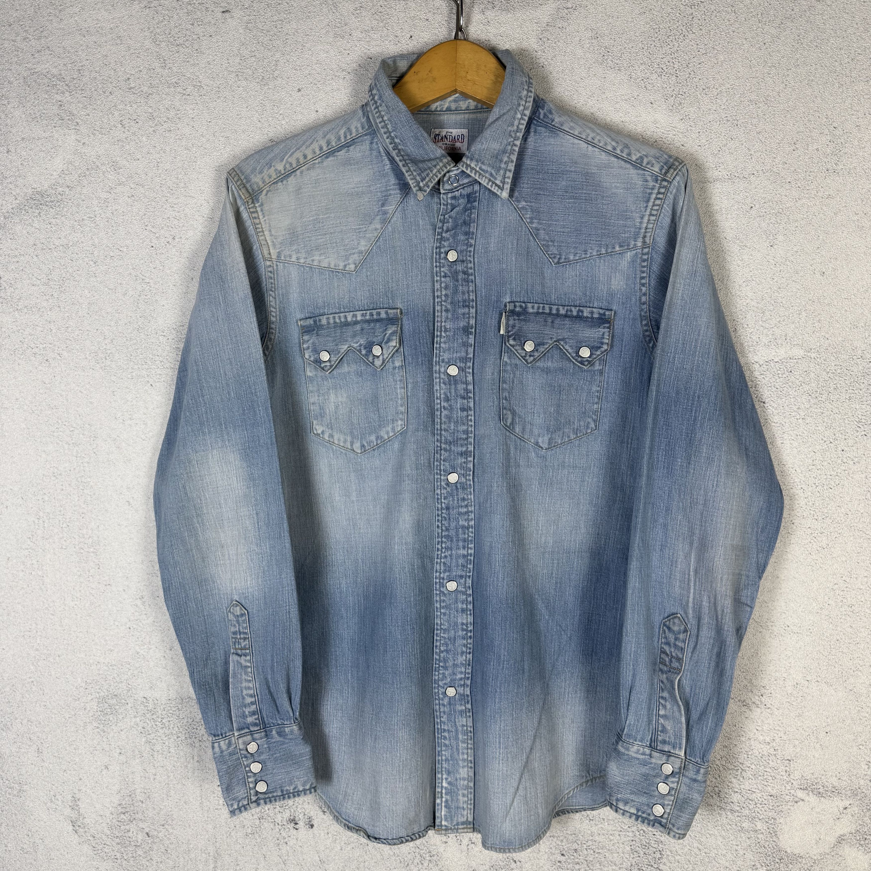 Japanese Brand Standard California Washed Denim Western Shirt Pearl Snap Size US M / EU 48-50 / 2 - 1 Thumbnail