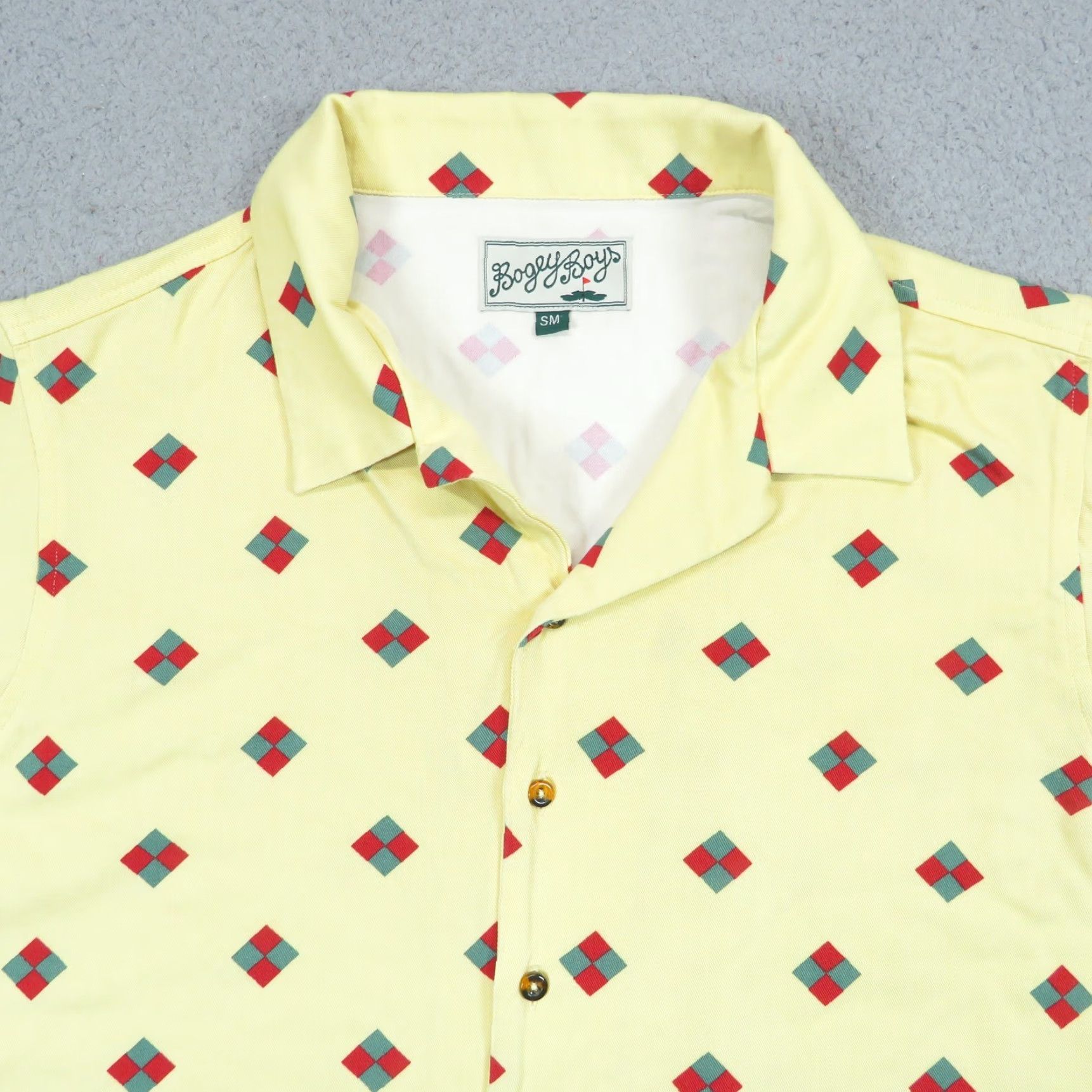 Etro Bogey Boys Shirt Men Small Yellow Geometric Retro Bowling Rockabilly Golf Button Up - 70s 80s Classic Colorful Hawaiian Size US S / EU 44-46 / 1 - 2 Thumbnail