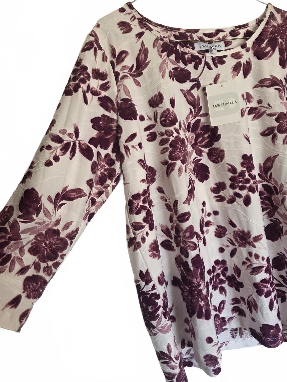 Other Emily Daniels XL Floral Print 3/4 Sleeve Top White & Purple Size XL / US 12-14 / IT 48-50 - 10 Thumbnail