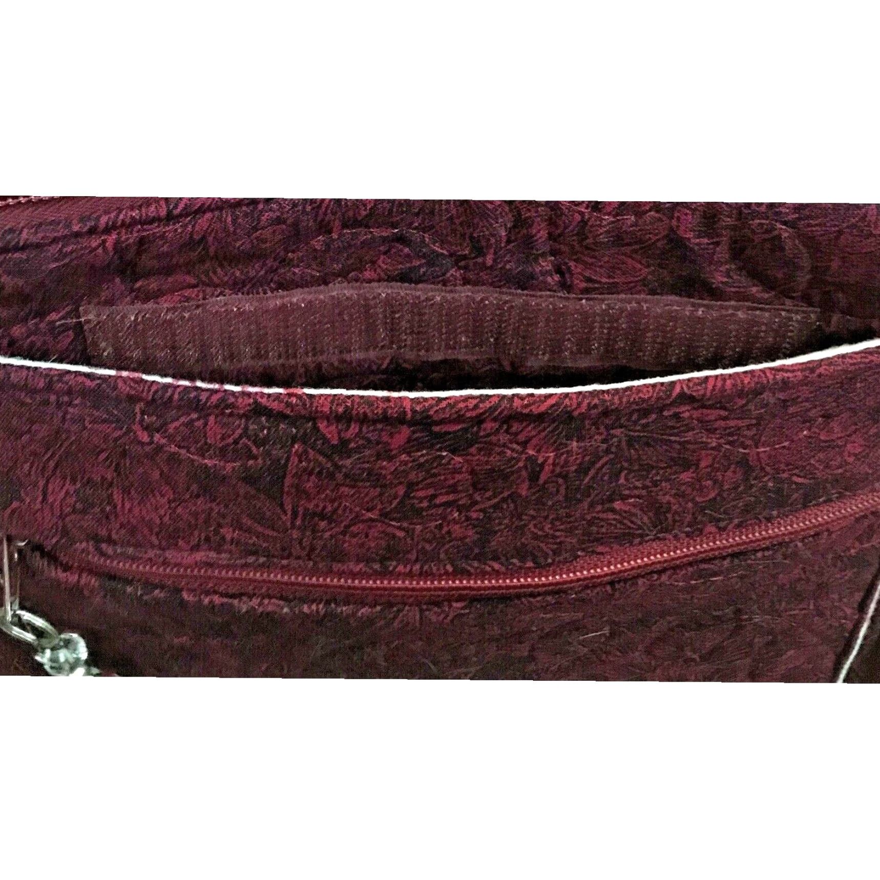 Vintage Lamar Bags by Lauren Backpack Women Burgundy Leaf Pattern Cotton Zipper Pockets Adjustable Straps 12"h x 14"l x 3"d Size ONE SIZE - 4 Thumbnail