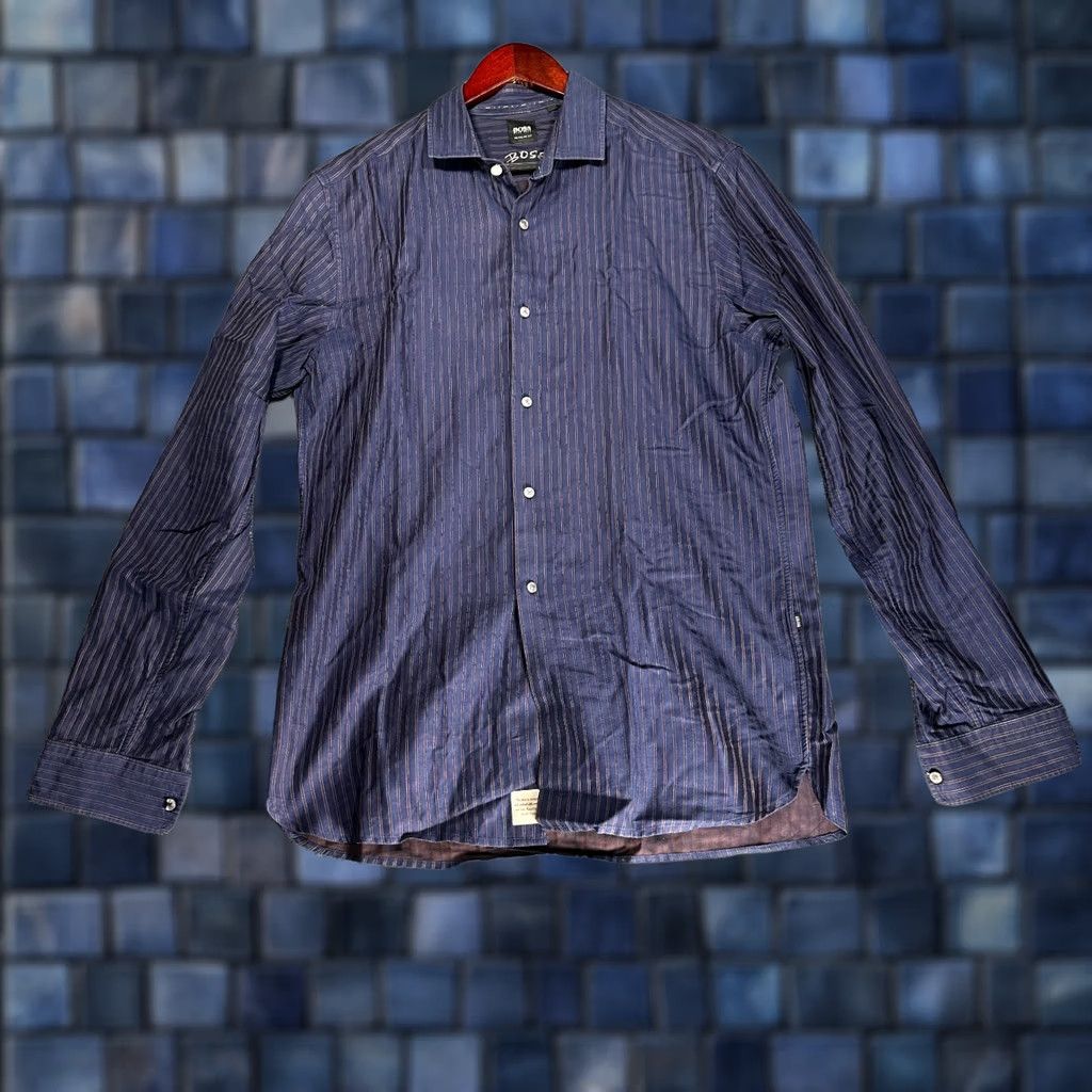 Hugo Boss HUGO BOSS Shirt Mens Medium Blue Stripe Cotton Button Up Long Sleeve Size US M / EU 48-50 / 2 - 1 Thumbnail