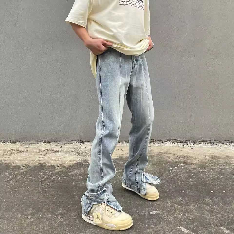 Flared Jeans Men Y2k Streetwear Summer Blue Slim