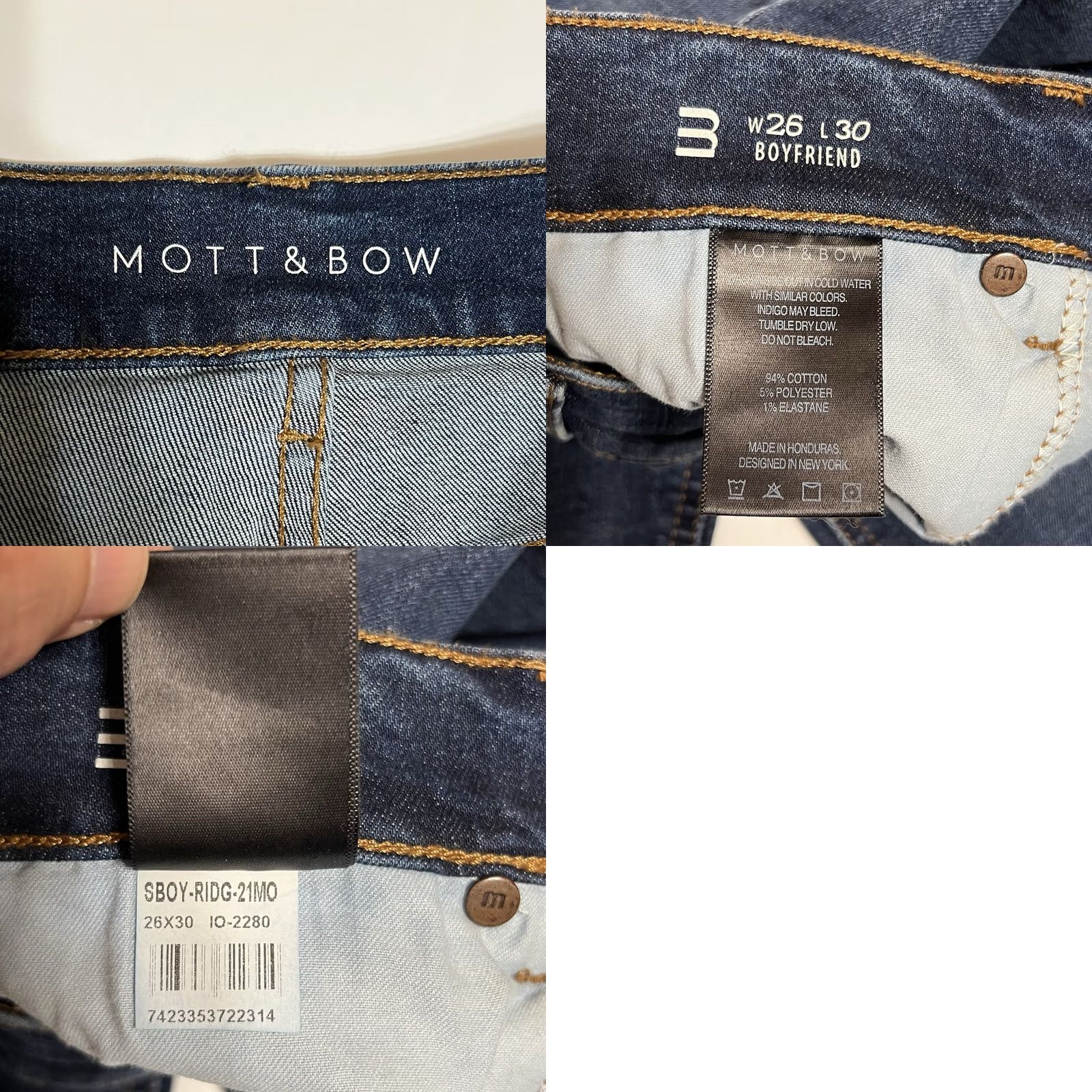 Mott & Bow Mott & Bow Women's Boyfriend Jeans Blue Mid Rise Regular Length 28x30 Stretch Denim Logo Zipper Pockets 28 Waist Pattern Solid Size 28" / US 6 / IT 42 - 8 Thumbnail