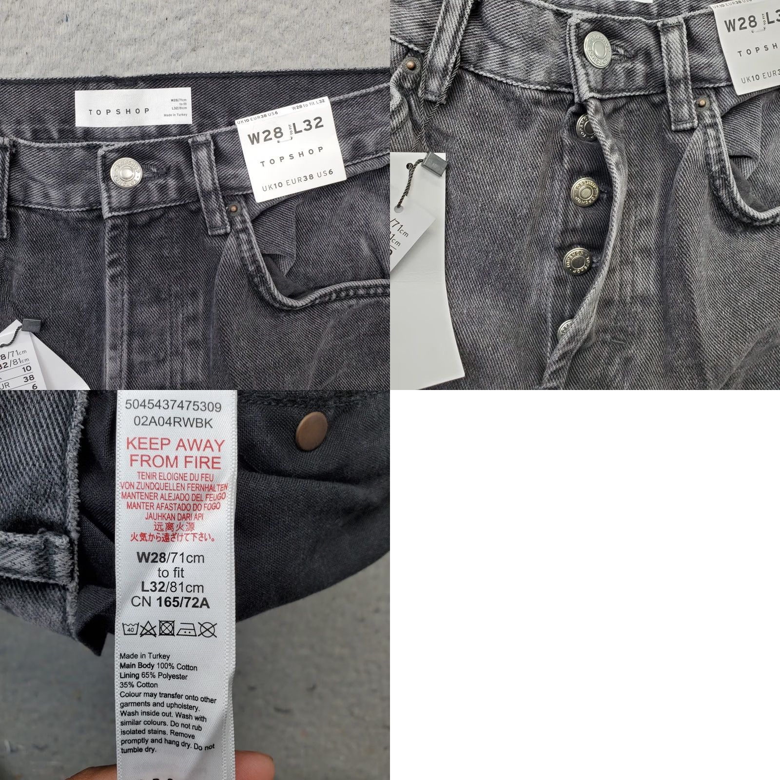 Topshop Topshop Jeans Womens 6 Gray Denim Dark Wash Regular Straight Leg Button Fly Jeans Size 28" / US 6 / IT 42 - 8 Thumbnail