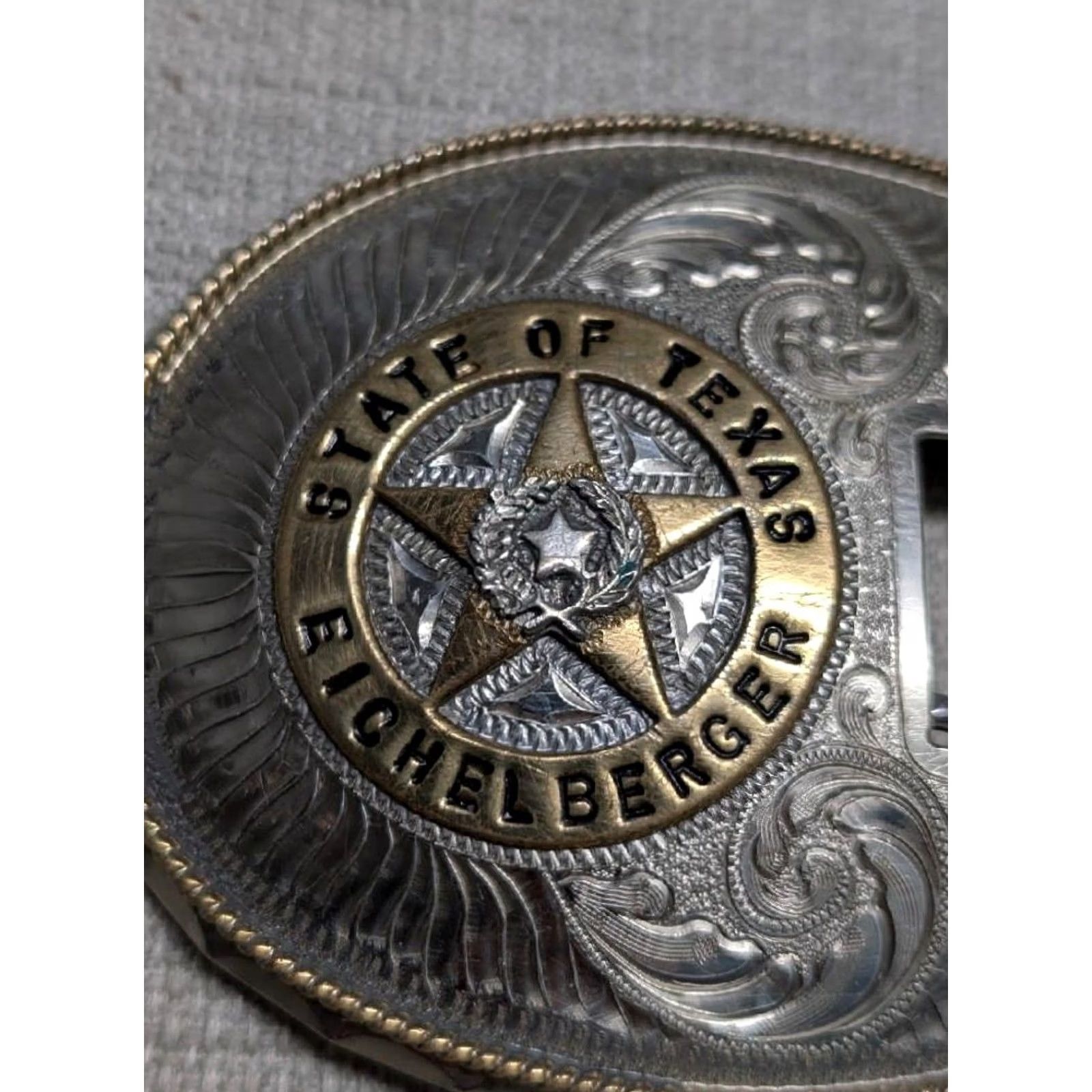 Vintage VINTAGE custom made TEXAS belt buckle Engraved Western Ranger Lonestar 4PC German Silver Nickel Silver Men Size ONE SIZE - 4 Thumbnail