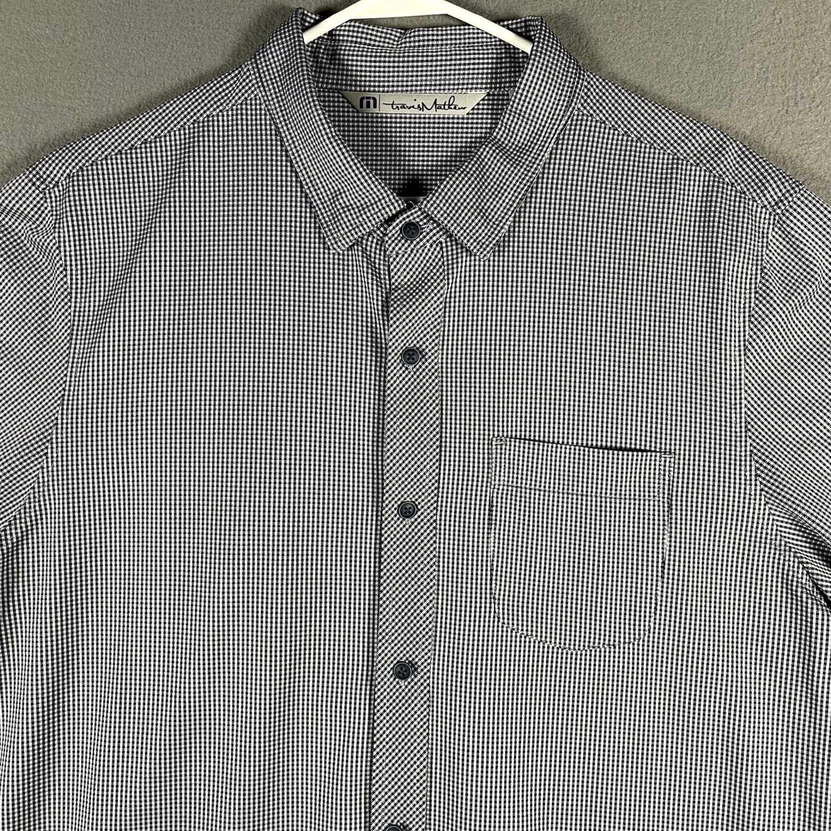 TravisMathew Travis Mathew Shirt Mens XL Blue Micro Check Button Up Long Sleeve Stretch Casual Size US XL / EU 56 / 4 - 2 Thumbnail