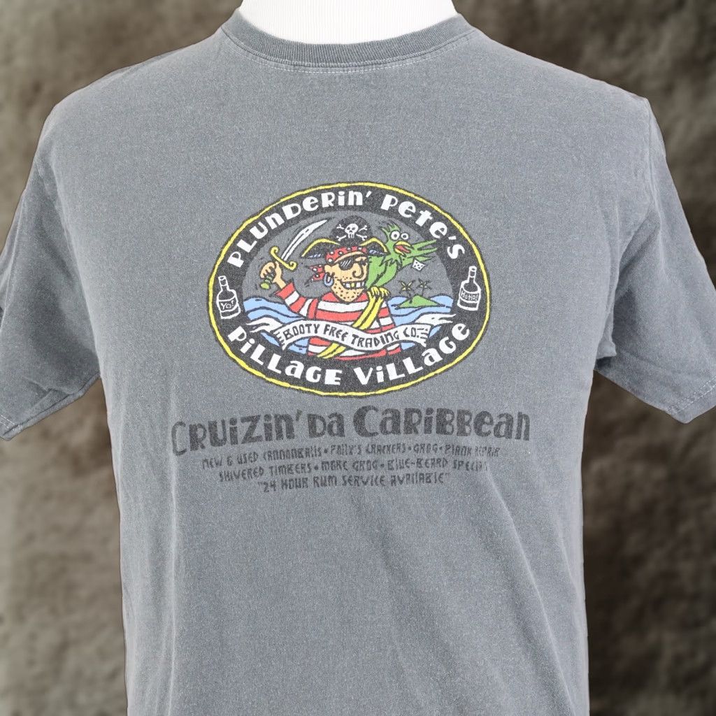 Hanes Vintage Pirate T-Shirt Unisex Adult Medium Gray Crew Neck Short Sleeve Cotton 90s Pirate Navy Size US M / EU 48-50 / 2 - 1 Thumbnail