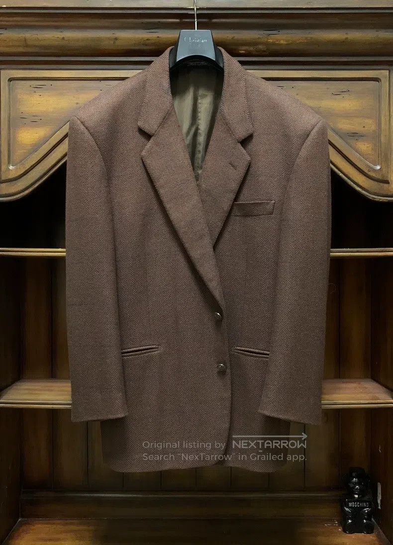 Fendi Fendi Beige Herringbone Cutaway Blazer Size 52L - 1 Thumbnail