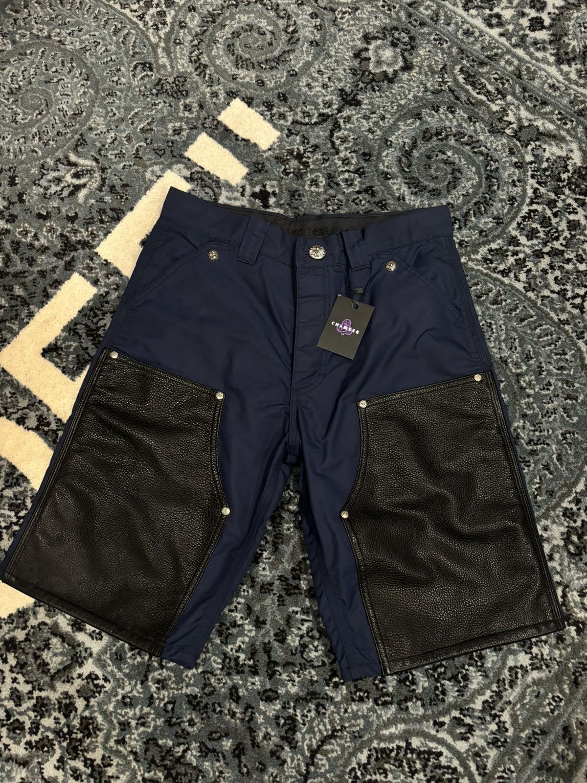 Chrome Hearts Chrome Hwarts Double Knee Carpetner shorts Navy Yellow 30 Size US 30 / EU 46 - 1 Thumbnail